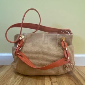 Michael Kors Woven Straw Bag with Orange Accents